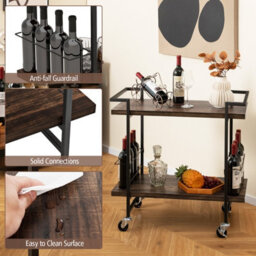 Costway 2-Tier Wooden Home Bar Cart Kitchen Mobile Cart W/ Lockable Wheels - thumbnail 4
