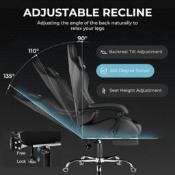 Gtplayer Gaming Chair With Footrest, Massage Computer Chairs For Adults, Ergonomic High Back Height Adjustable Pc Chair, Black - thumbnail 4