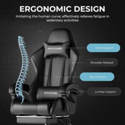 Gtplayer Gaming Chair With Footrest, Massage Computer Chairs For Adults, Ergonomic High Back Height Adjustable Pc Chair, Black - thumbnail 7