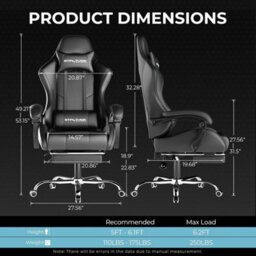 Gtplayer Gaming Chair With Footrest, Massage Computer Chairs For Adults, Ergonomic High Back Height Adjustable Pc Chair, Black - thumbnail 3