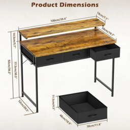 Computer Desk 100Cm Carbon Fiber Surface Modern Office - thumbnail 2