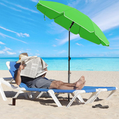 Songmics Beach Umbrella, Tilt Adjustable Parasol With Sun Protection, Height Adaptable, Carry Bag, For Patio Balcony Garden, Green - image 1