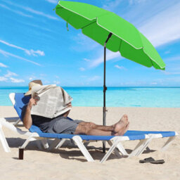 Songmics Beach Umbrella, Tilt Adjustable Parasol With Sun Protection, Height Adaptable, Carry Bag, For Patio Balcony Garden, Green - thumbnail 1