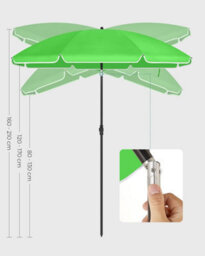 Songmics Beach Umbrella, Tilt Adjustable Parasol With Sun Protection, Height Adaptable, Carry Bag, For Patio Balcony Garden, Green - thumbnail 4