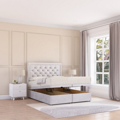 Sloomy Montana End Lift Ottoman Bed 2Ft6 With Sprung Memory Mattress - Silver Plush & Headboard- Small Single - image 1