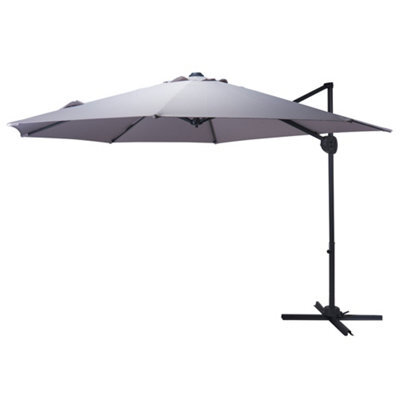 Jack Stonehouse Jsh 3M Roma Garden Parasol Light Grey Outdoor 180G Polyester Patio Decking Terrace Umbrella Shade With Hand Crank - image 1