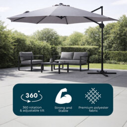 Jack Stonehouse Jsh 3M Roma Garden Parasol Light Grey Outdoor 180G Polyester Patio Decking Terrace Umbrella Shade With Hand Crank - thumbnail 2