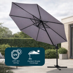 Jack Stonehouse Jsh 3M Roma Garden Parasol Light Grey Outdoor 180G Polyester Patio Decking Terrace Umbrella Shade With Hand Crank - thumbnail 3