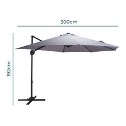 Jack Stonehouse Jsh 3M Roma Garden Parasol Light Grey Outdoor 180G Polyester Patio Decking Terrace Umbrella Shade With Hand Crank - thumbnail 6