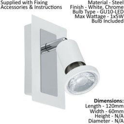 Elegant Wall Spot Light With Chrome Finish And Gu10 Bulb - thumbnail 2