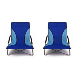 Nalu Folding Low Camping Chair Lightweight Foldable Portable Garden Beach Seat - Blue (2-Pack)