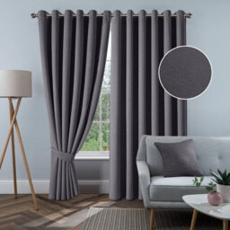 Aspire Homeware Charcoal Linen 100% Blackout Curtain-Thermal Insulated Eyelet Room Darkening Window Curtain Pair (W)168Cmx(D)183Cm