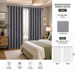Aspire Homeware Charcoal Linen 100% Blackout Curtain-Thermal Insulated Eyelet Room Darkening Window Curtain Pair (W)168Cmx(D)183Cm - thumbnail 7