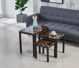 Modernique Brown Mdf Marble Effect Top Nest Of 3 Table Sets