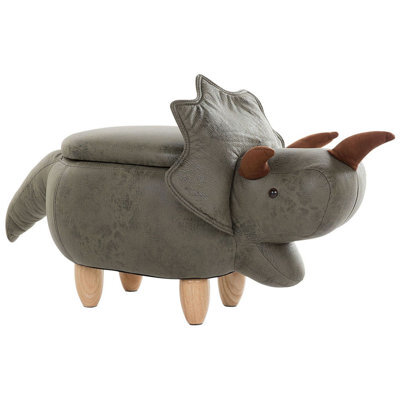 Beliani Storage Animal Stool Triceratops Fabric Dark Green Dinosaur - image 1