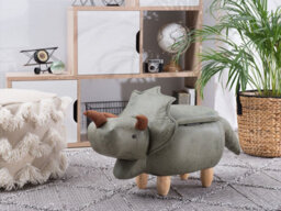 Beliani Storage Animal Stool Triceratops Fabric Dark Green Dinosaur - thumbnail 2