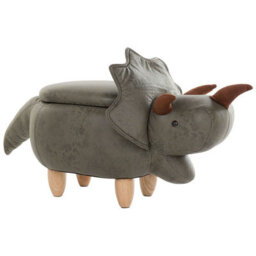Beliani Storage Animal Stool Triceratops Fabric Dark Green Dinosaur - thumbnail 1