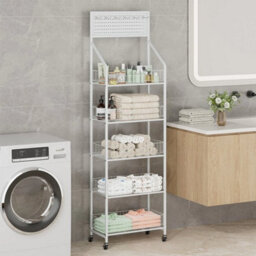 White 5 Tiers Storage Rack With Wheels Rolling Organizer Shelf For Kitchen Bathroom Office - thumbnail 3