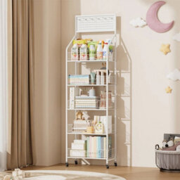 White 5 Tiers Storage Rack With Wheels Rolling Organizer Shelf For Kitchen Bathroom Office - thumbnail 4