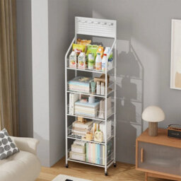 White 5 Tiers Storage Rack With Wheels Rolling Organizer Shelf For Kitchen Bathroom Office - thumbnail 1