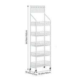 White 5 Tiers Storage Rack With Wheels Rolling Organizer Shelf For Kitchen Bathroom Office - thumbnail 2