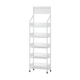 White 5 Tiers Storage Rack With Wheels Rolling Organizer Shelf For Kitchen Bathroom Office - thumbnail 5
