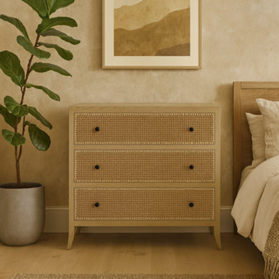 Wyld Haus Trancoso 3-Drawer Chest Natural Oak & Woven Cane - image 1