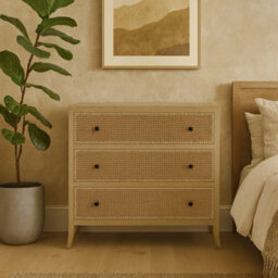 Wyld Haus Trancoso 3-Drawer Chest Natural Oak & Woven Cane - thumbnail 1