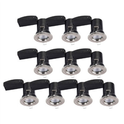 First Choice Lighting Set Of 10 Fire Rated Downlights - Brushed Chrome Fixed Gu10 Recessed - image 1