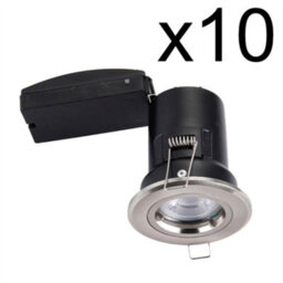 First Choice Lighting Set Of 10 Fire Rated Downlights - Brushed Chrome Fixed Gu10 Recessed - thumbnail 2