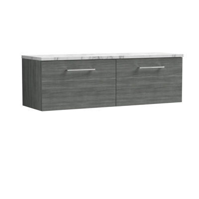 Balterley Bramshall 1200mm Wall Hung 2 Drawer Vanity Unit With Laminate Worktop For Modern Bathroom Storage - Anthracite Woodgrain - image 1