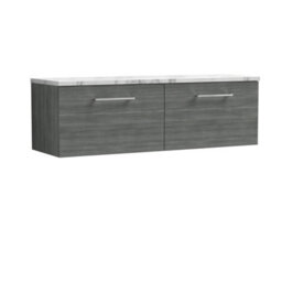 Balterley Bramshall 1200mm Wall Hung 2 Drawer Vanity Unit With Laminate Worktop For Modern Bathroom Storage - Anthracite Woodgrain - thumbnail 1
