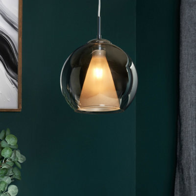 Litecraft Otis Smoke Glass Ceiling Pendant Light - Chrome - image 1