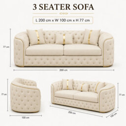 Stratus Interiors Ambassador Sofa Chesterfield Toronto Metal Trim Fabric - No Frills - 3 Seater Sofa - Gold Trim Sofa For Livingroom - Cream - thumbnail 4