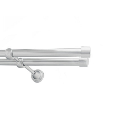 Toolty Double Metal Curtain Pole 19/19mm With Finials Rod Classic Brackets Luna 115Cm Chrome