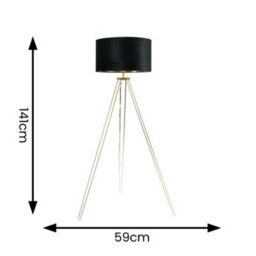 Valuelights Aero Hairpin Gold Tripod Floor Lamp With Black Velvet And Gold Drum Lamp Shade - thumbnail 4