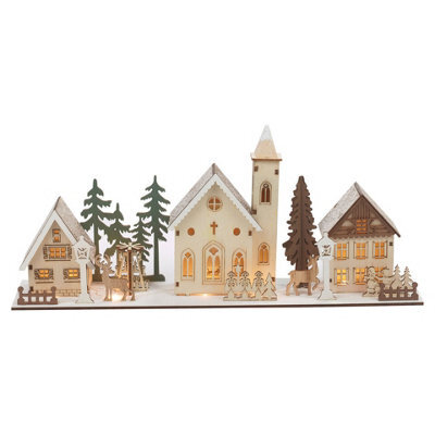 Urbn-Living Urbnliving 40Cm Width Assorted Christmas Scene Decoration With Light Warm White Leds Wooden Ornament Gift - image 1