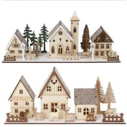 Urbn-Living Urbnliving 40Cm Width Assorted Christmas Scene Decoration With Light Warm White Leds Wooden Ornament Gift - thumbnail 3