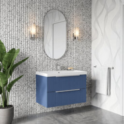 Balterley Tixall Fluted 2 Drawer Wall Hung Vanity Unit With Thin Edge Basin, Satin Blue, 800mm - thumbnail 4