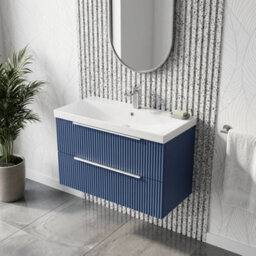 Balterley Tixall Fluted 2 Drawer Wall Hung Vanity Unit With Thin Edge Basin, Satin Blue, 800mm - thumbnail 3