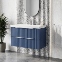 Balterley Tixall Fluted 2 Drawer Wall Hung Vanity Unit With Thin Edge Basin, Satin Blue, 800mm - thumbnail 2