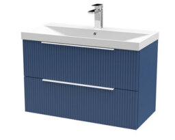 Balterley Tixall Fluted 2 Drawer Wall Hung Vanity Unit With Thin Edge Basin, Satin Blue, 800mm