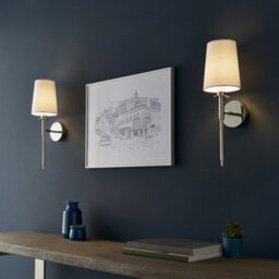 Luminosa Lighting Luminosa Florence Wall Lamp Bright Nickel Plate & Vintage White Fabric - thumbnail 4