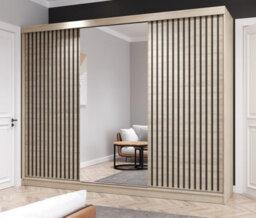 Fhi Kingston 250Cm Oak Sliding Door Wardrobe Modern Bedroom Storage With Full Length Mirror Shelves And Hanging Rails - thumbnail 1