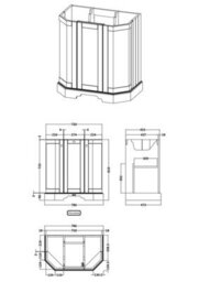 Nuie Old London Floor Standing Angled 3 Door Vanity Unit With Ceramic Basin, Traditional Bathroom Sink Cabinet In Timeless Sand, 600mm - thumbnail 2