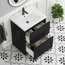 Royal Bathrooms Elmore 600mm Floor Standing 2 Drawer Bathroom Vanity Unit With Traditional Ceramic Basin Sink Matt Nocturne Black - thumbnail 5