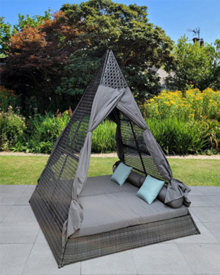 Signature Weave Tipi Teepee Day Bed Sun Lounger Outdoor Garden Shade Grey - image 1