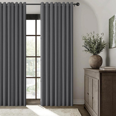 Ameha Charcoal Linen Blackout Eyelet Curtain 90X90 Inches Ready Made Thermal Insulated Energy Saving For Living Room Curtain - image 1