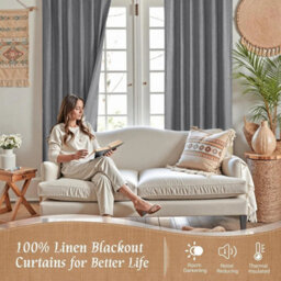 Ameha Charcoal Linen Blackout Eyelet Curtain 90X90 Inches Ready Made Thermal Insulated Energy Saving For Living Room Curtain - thumbnail 4