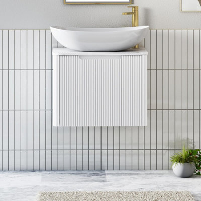 Royal Bathrooms Avenza 600mm Matt White Wall Hung Bathroom Countertop Vanity Unit 1 Drawer With Cesar Basin - image 1